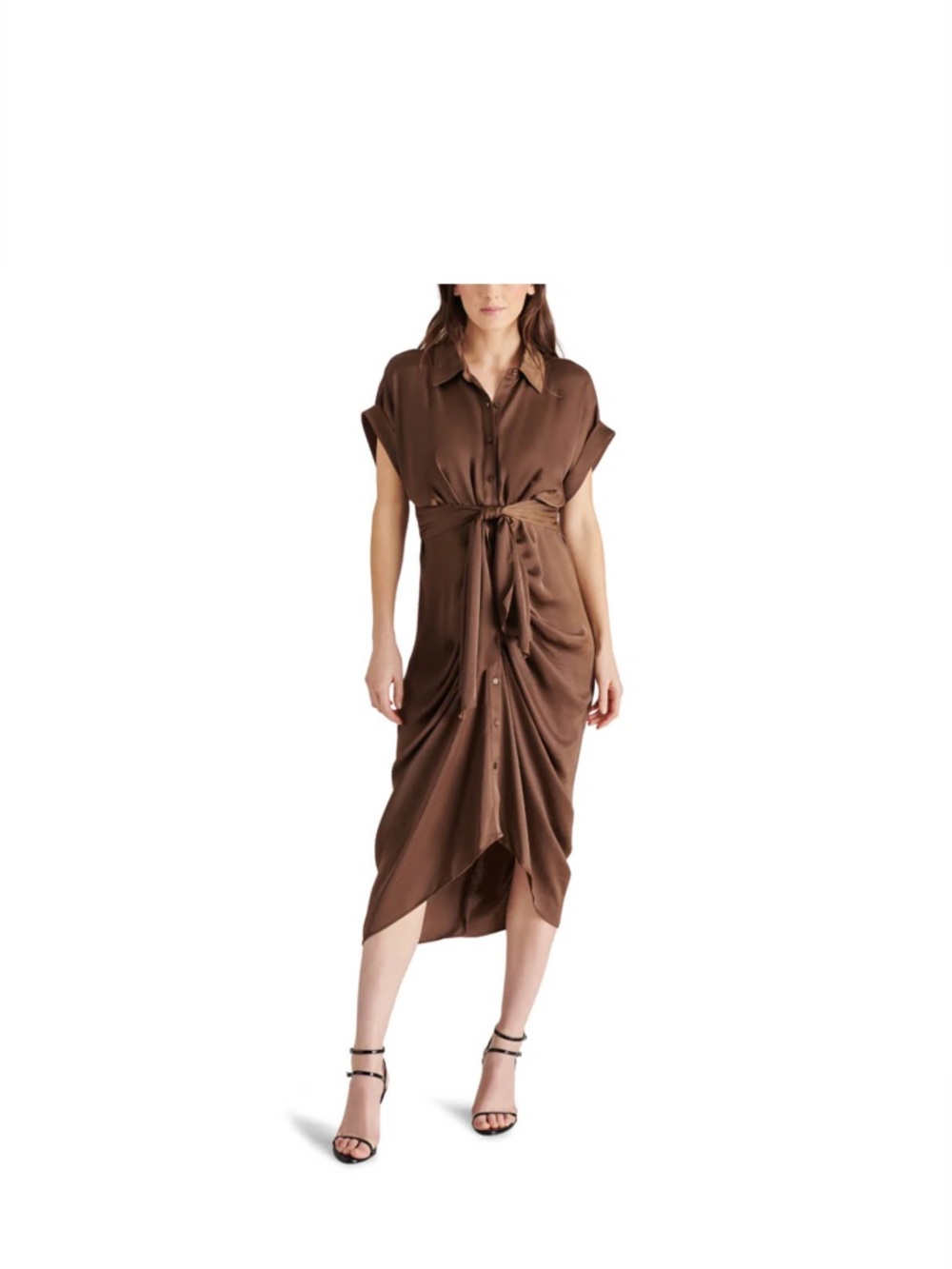 Steve Madden Tori Chocolate Brown Shirt Dress with Tie Waist